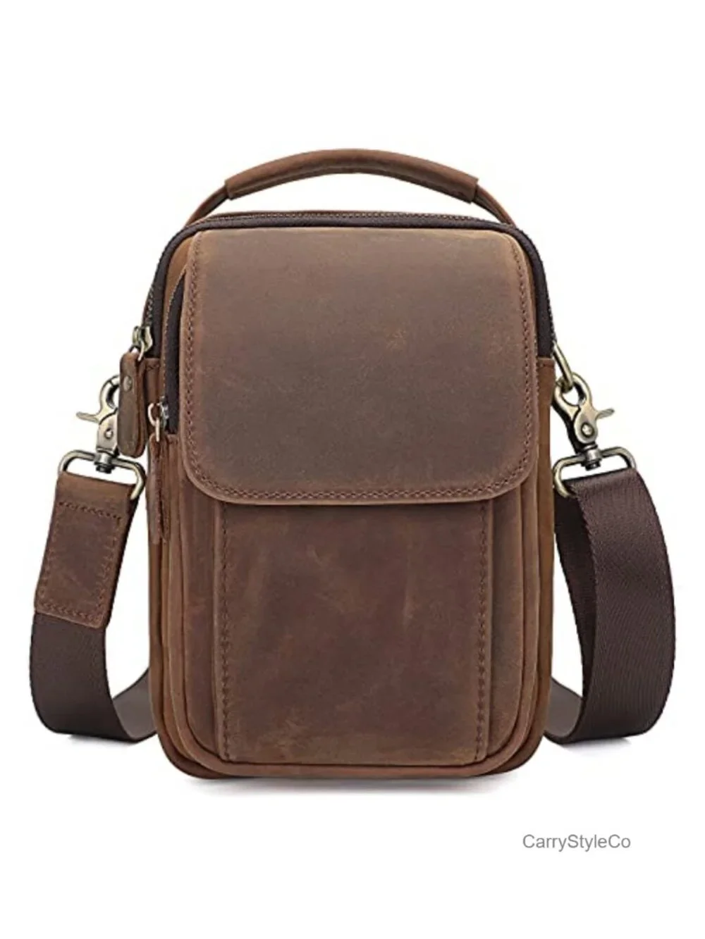 Genuine Leather Small Messenger Bag Crossbody Sling with Detachable Strap